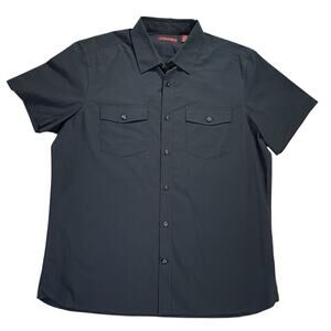 NEW Axist Short Sleeve Button Up Shirt Men's Large Slim Fit Stretch Dark Blue
